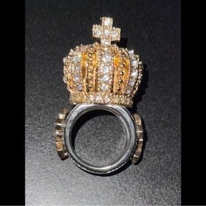 VINTAGE Huge Crown Crystal Ring! Size 6.5